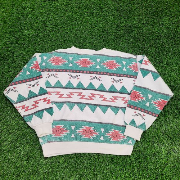 Vintage Native-American Sweatshirt Womens Medium 20x21 Green - Picture 2 of 10